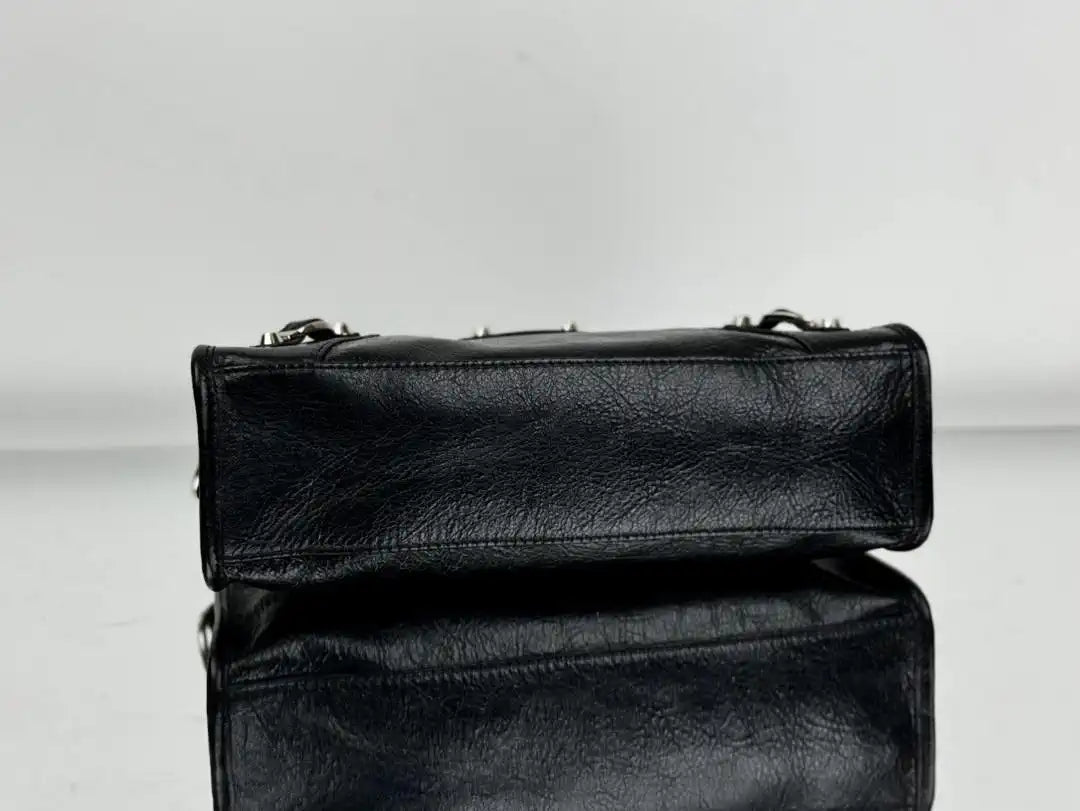 Balenciaga 8414582 Women Le City First Bag in Black Arena Storico lambskin Silver hardware