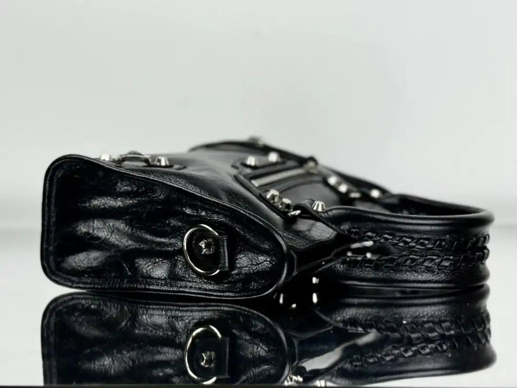 Balenciaga 8414582 Women Le City First Bag in Black Arena Storico lambskin Silver hardware