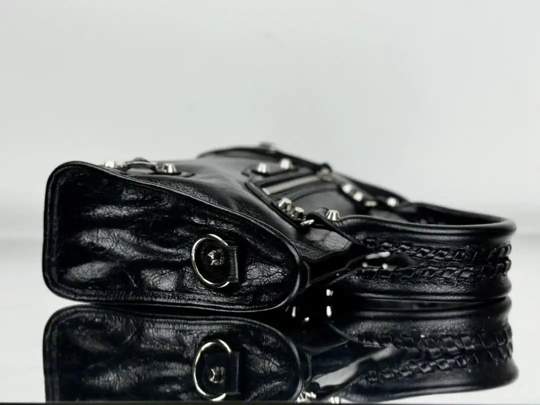 Balenciaga 8414582 Women Le City First Bag in Black Arena Storico lambskin Silver hardware