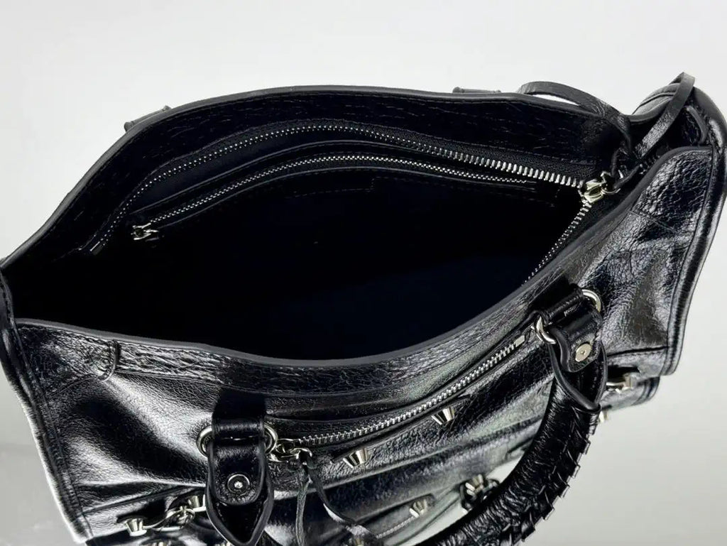Balenciaga 8414582 Women Le City First Bag in Black Arena Storico lambskin Silver hardware