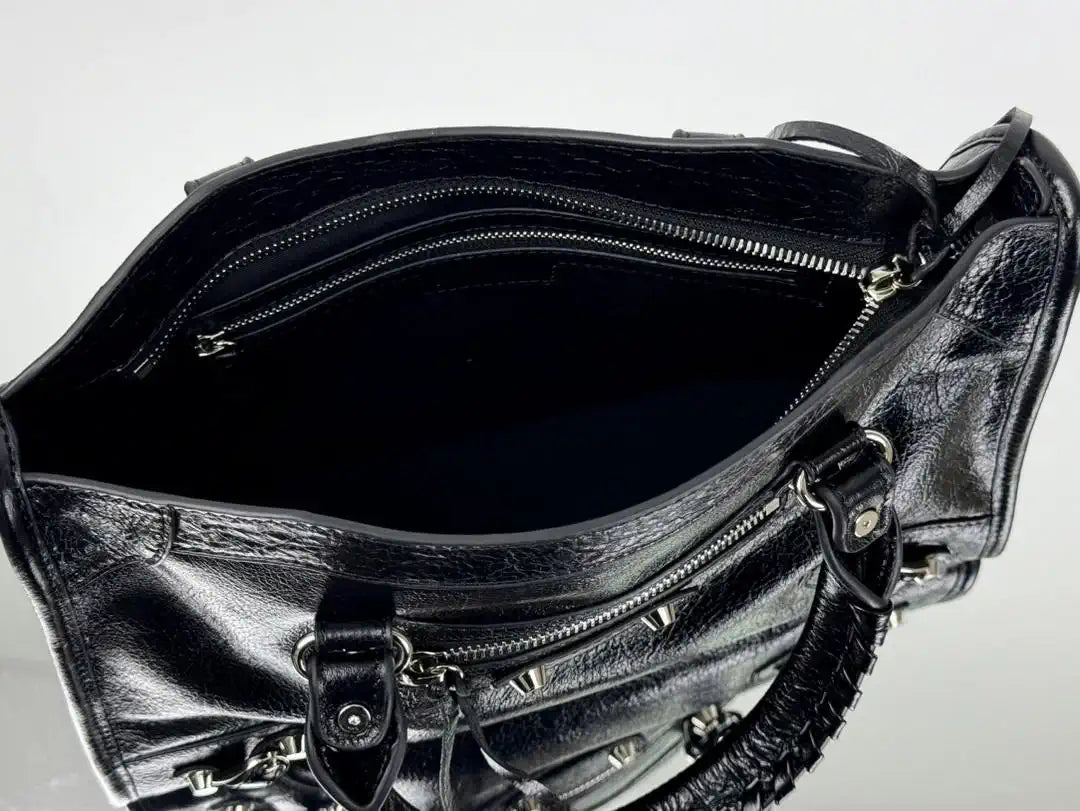 Balenciaga 8414582 Women Le City First Bag in Black Arena Storico lambskin Silver hardware