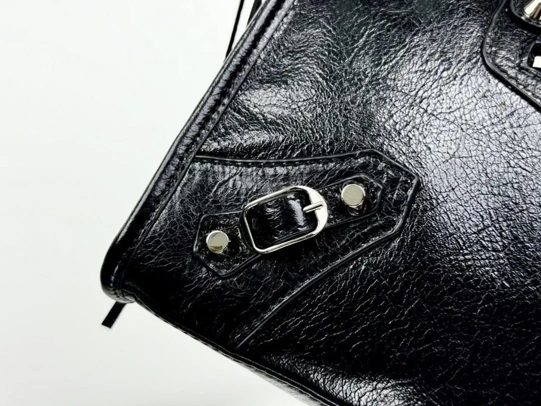 Balenciaga 8414582 Women Le City First Bag in Black Arena Storico lambskin Silver hardware