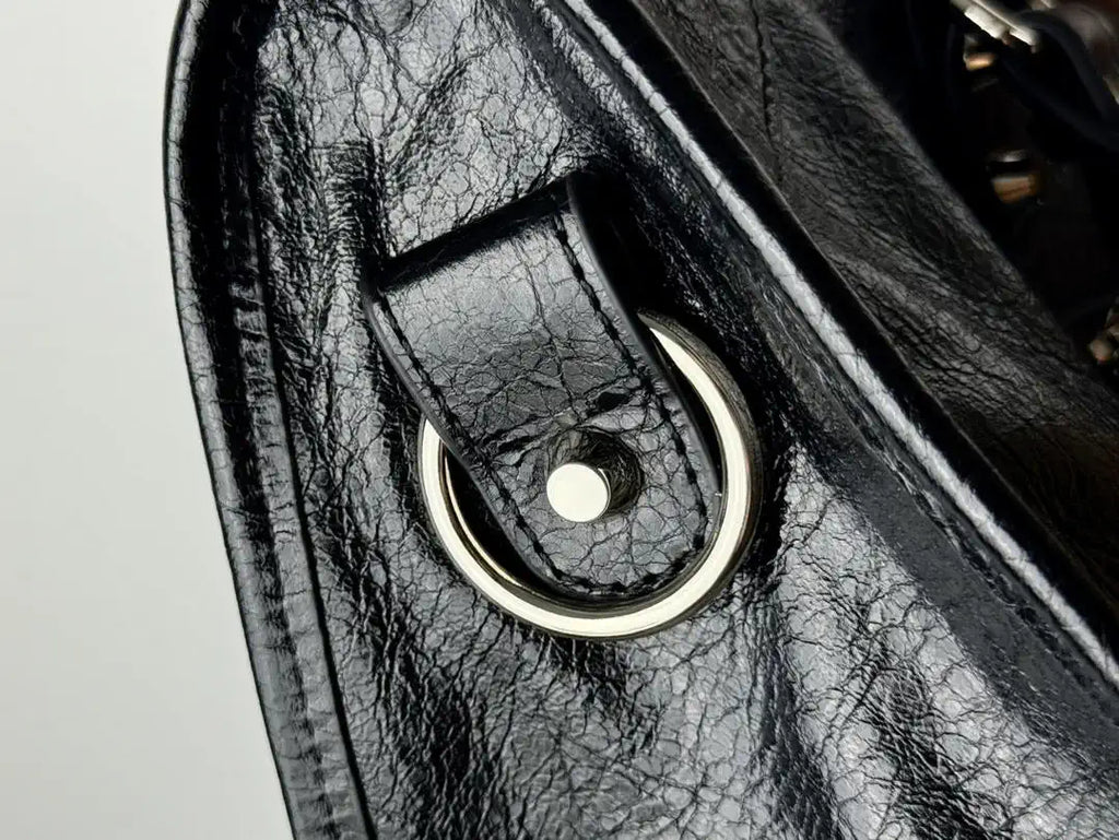 Balenciaga 8414582 Women Le City First Bag in Black Arena Storico lambskin Silver hardware