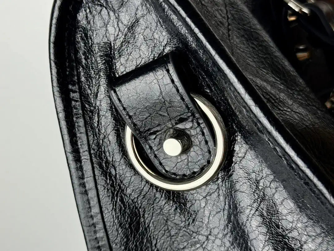 Balenciaga 8414582 Women Le City First Bag in Black Arena Storico lambskin Silver hardware