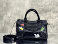 Balenciaga 8414582 Women Le City First Bag in Black Arena Storico lambskin with LOGO