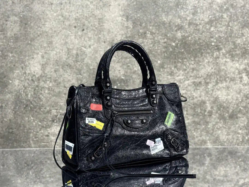 Balenciaga 8414582 Women Le City First Bag in Black Arena Storico lambskin with LOGO
