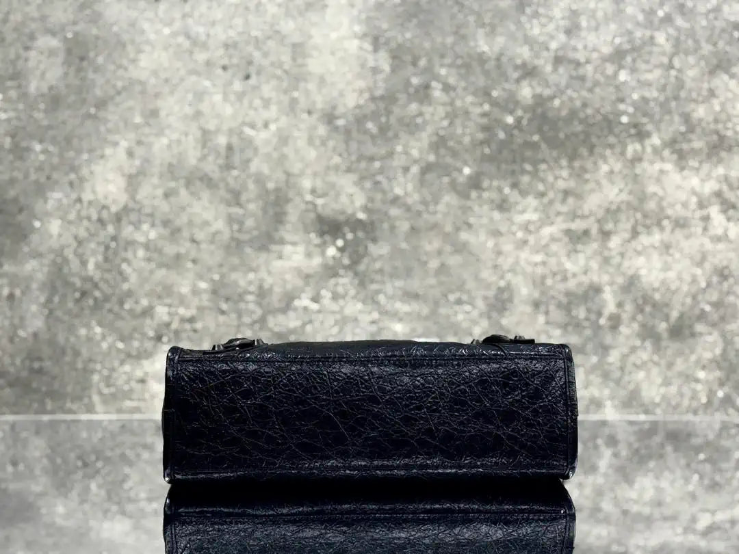 Balenciaga 8414582 Women Le City First Bag in Black Arena Storico lambskin with LOGO