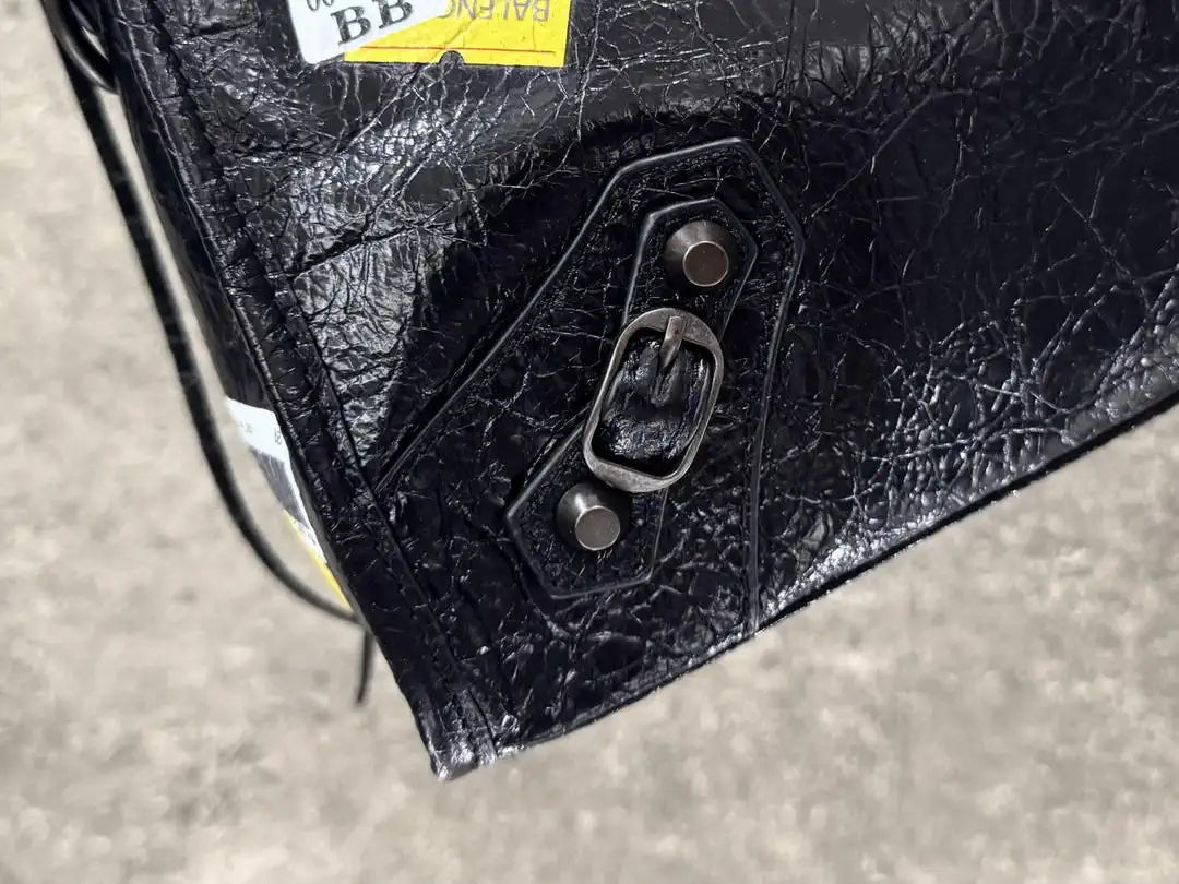 Balenciaga 8414582 Women Le City First Bag in Black Arena Storico lambskin with LOGO