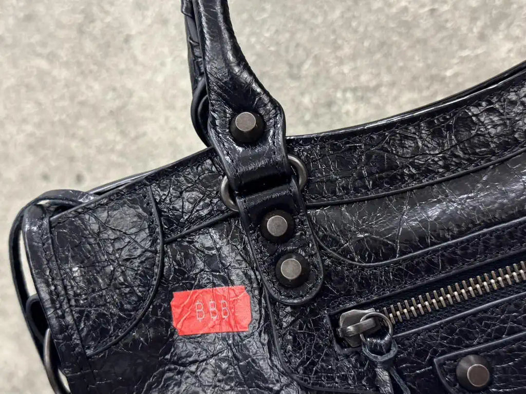 Balenciaga 8414582 Women Le City First Bag in Black Arena Storico lambskin with LOGO