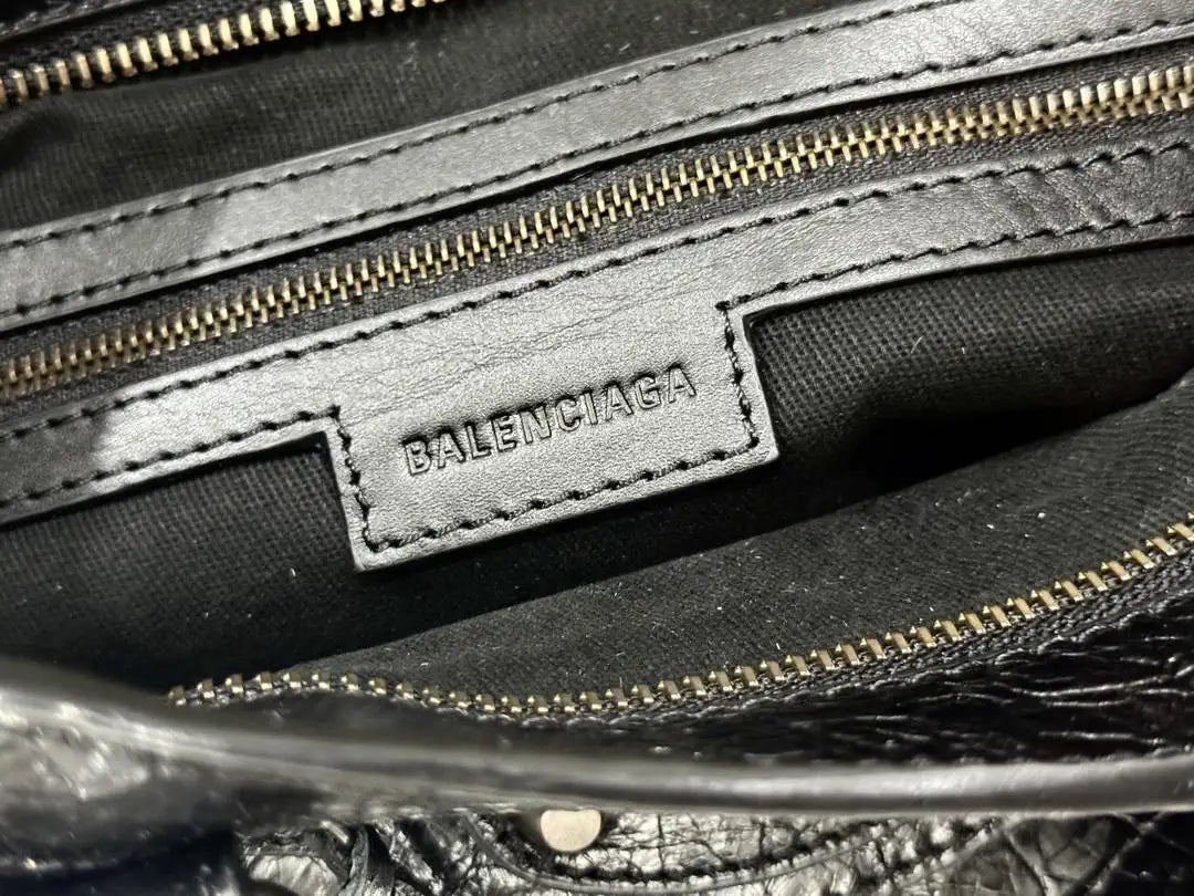 Balenciaga 8414582 Women Le City First Bag in Black Arena Storico lambskin with LOGO