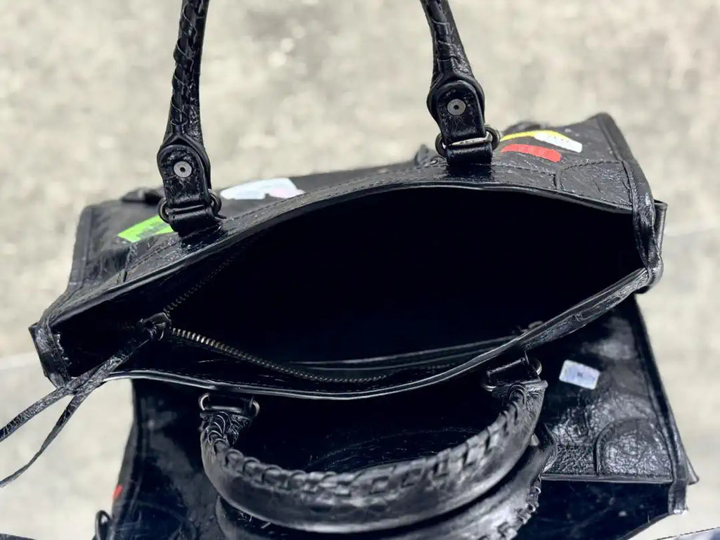 Balenciaga 8414582 Women Le City First Bag in Black Arena Storico lambskin with LOGO