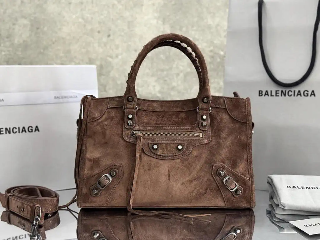 Balenciaga 8414582 Women Le City First Bag in Dark Brown Suede