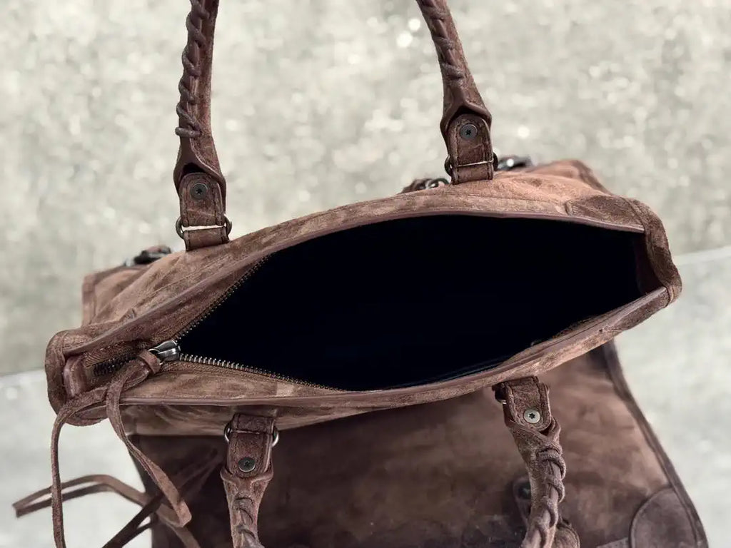 Balenciaga 8414582 Women Le City First Bag in Dark Brown Suede