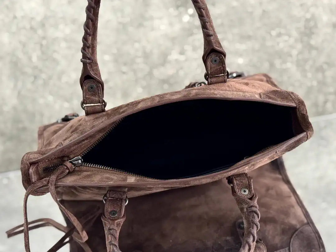 Balenciaga 8414582 Women Le City First Bag in Dark Brown Suede