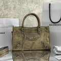 Balenciaga 8414582 Women Le City First Bag in Green Suede