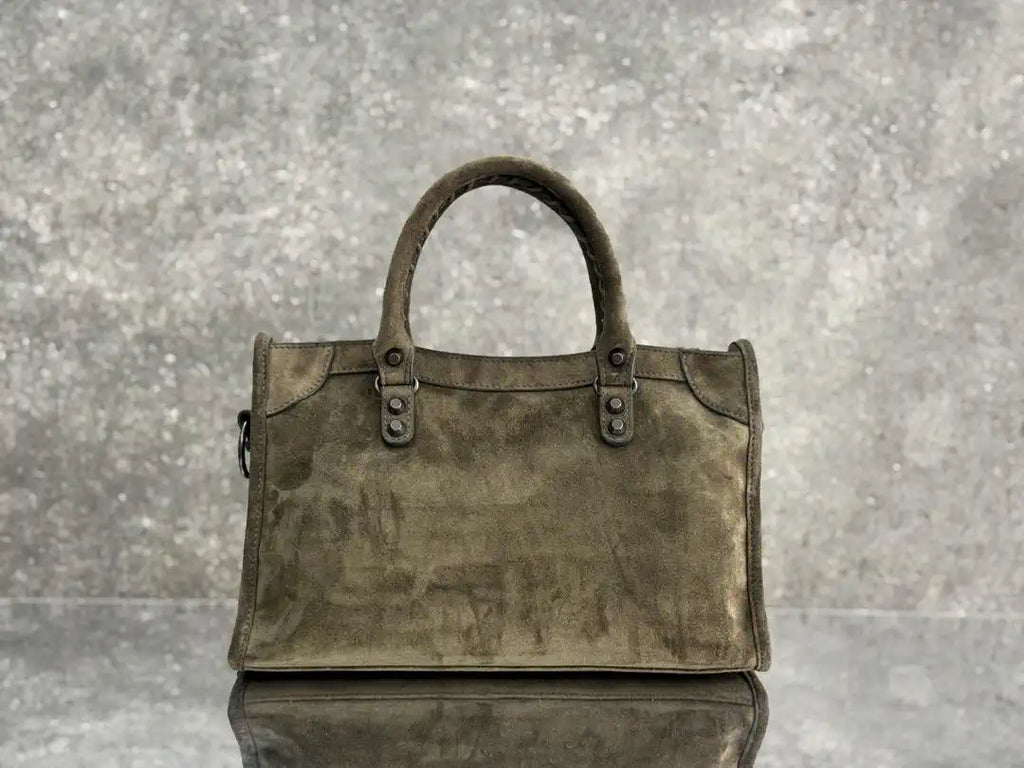 Balenciaga 8414582 Women Le City First Bag in Green Suede