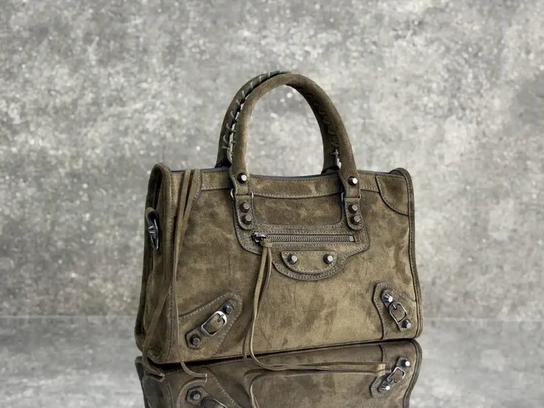 Balenciaga 8414582 Women Le City First Bag in Green Suede