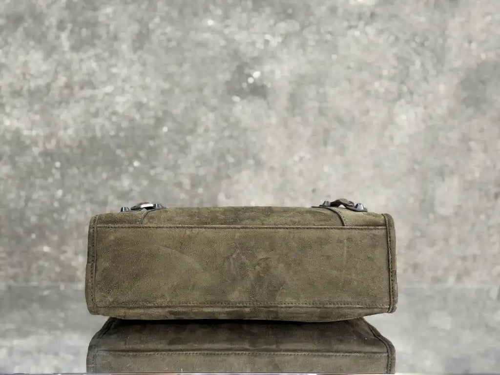 Balenciaga 8414582 Women Le City First Bag in Green Suede