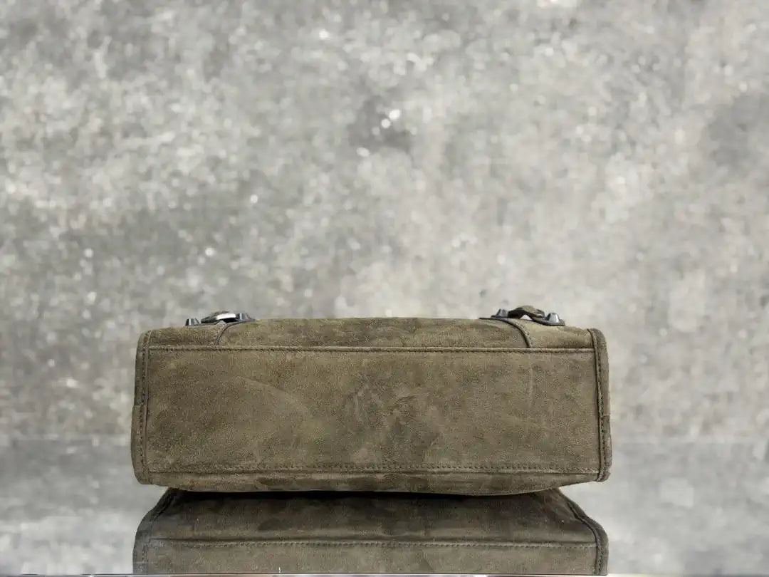 Balenciaga 8414582 Women Le City First Bag in Green Suede