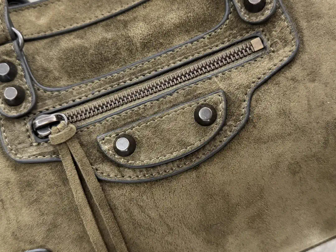 Balenciaga 8414582 Women Le City First Bag in Green Suede