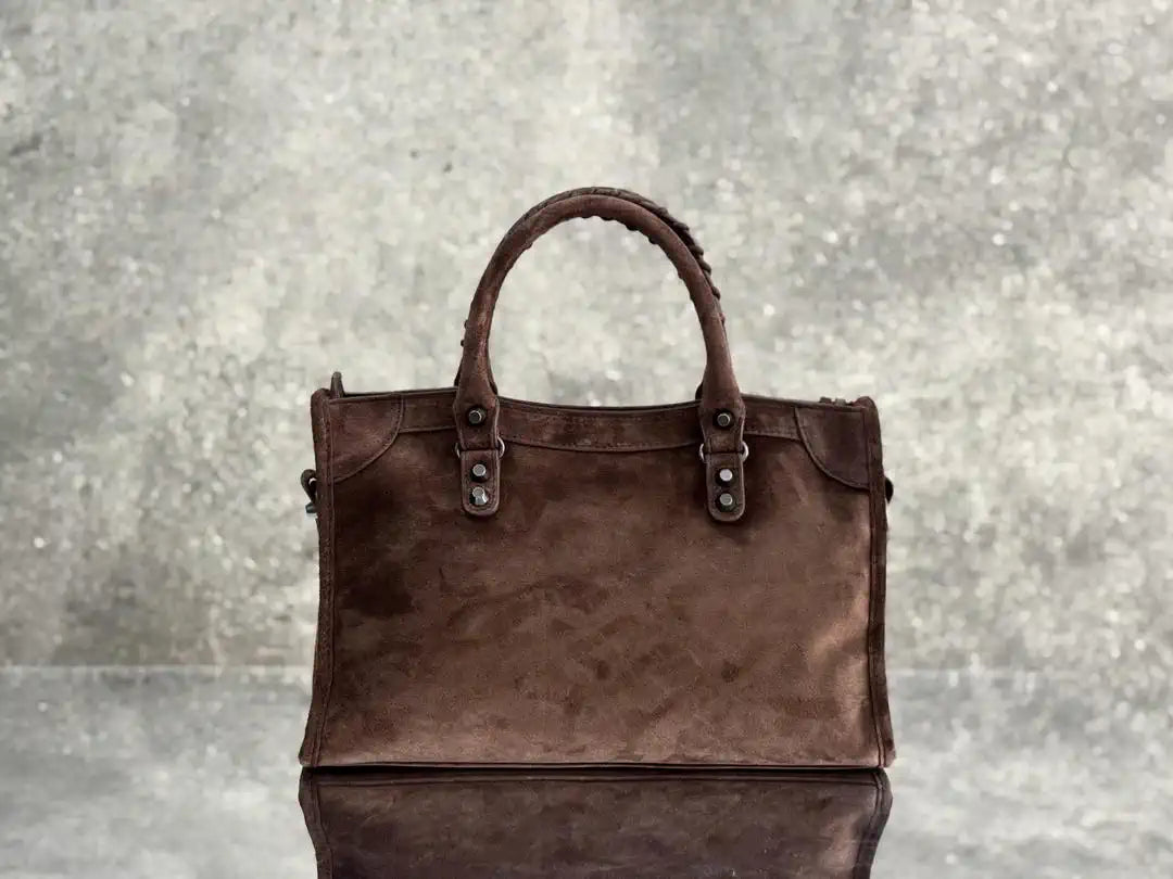 Balenciaga 8414582 Women Le City First Bag in Dark Brown Suede