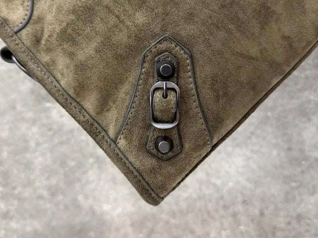 Balenciaga 8414582 Women Le City First Bag in Green Suede