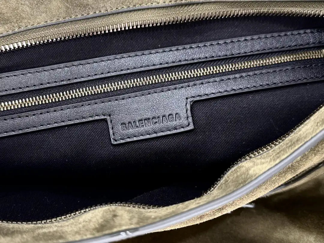 Balenciaga 8414582 Women Le City First Bag in Green Suede
