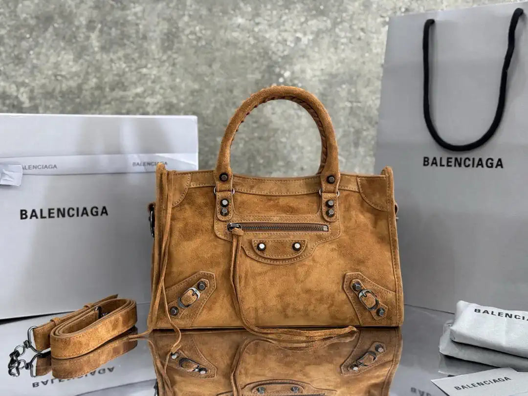 Balenciaga 8414582 Women Le City First Bag in Brown Suede