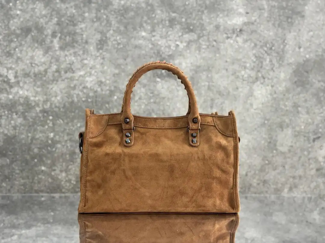 Balenciaga 8414582 Women Le City First Bag in Brown Suede