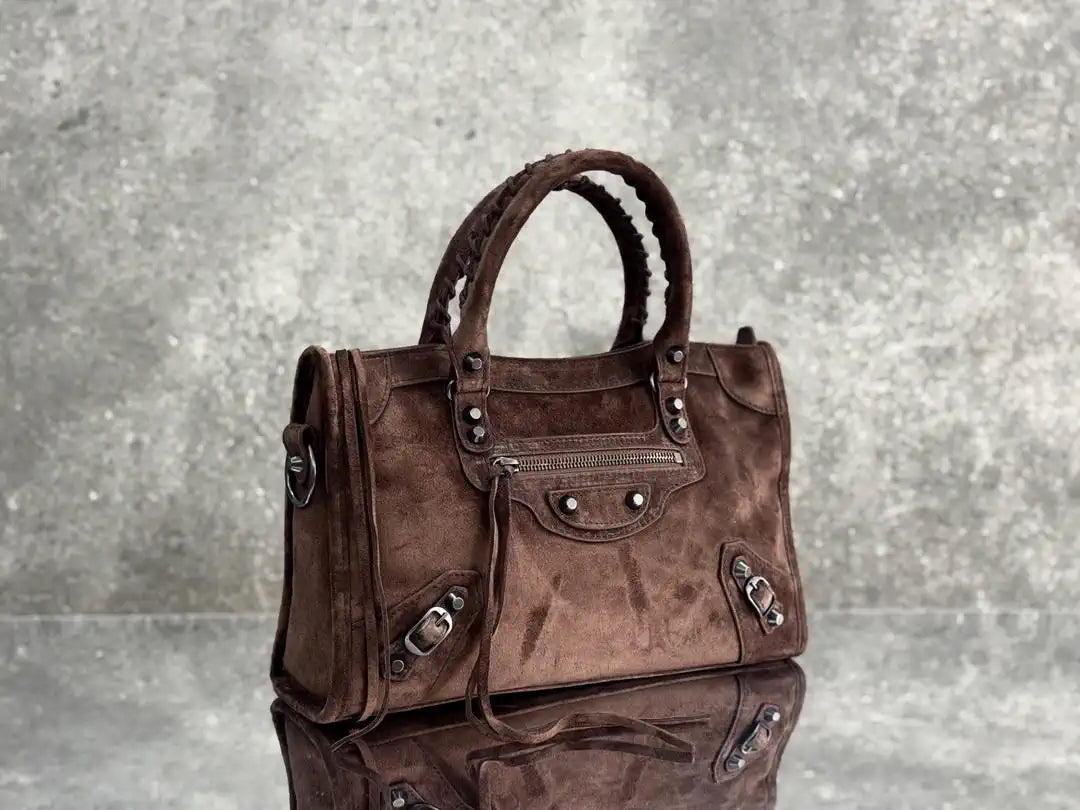 Balenciaga 8414582 Women Le City First Bag in Dark Brown Suede
