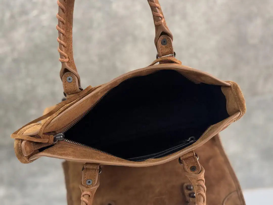 Balenciaga 8414582 Women Le City First Bag in Brown Suede
