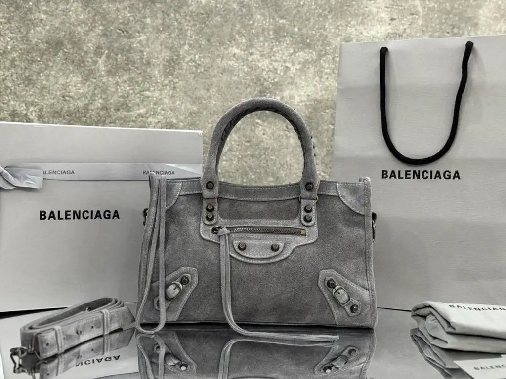Balenciaga 8414582 Women Le City First Bag in Gray Suede