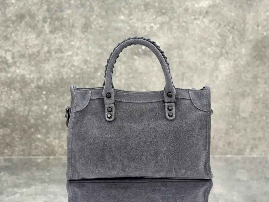 Balenciaga 8414582 Women Le City First Bag in Gray Suede