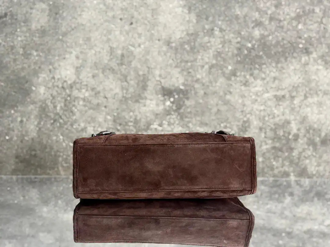 Balenciaga 8414582 Women Le City First Bag in Dark Brown Suede