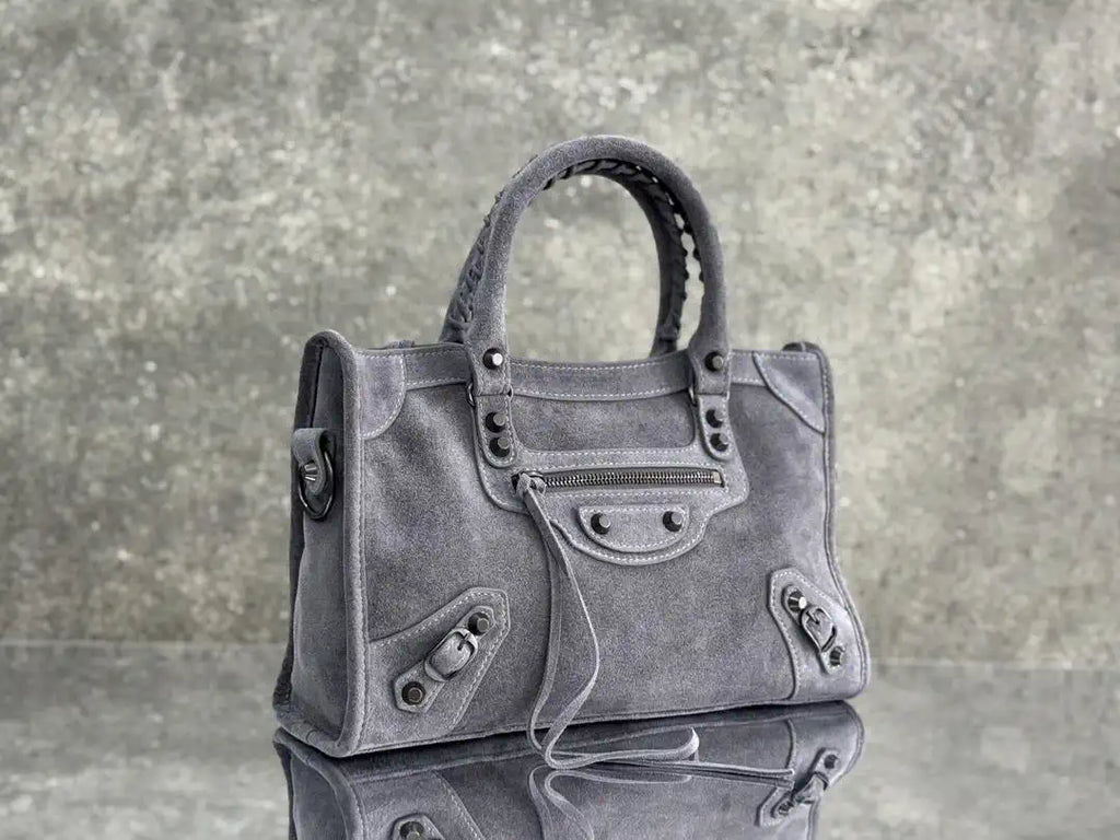 Balenciaga 8414582 Women Le City First Bag in Gray Suede