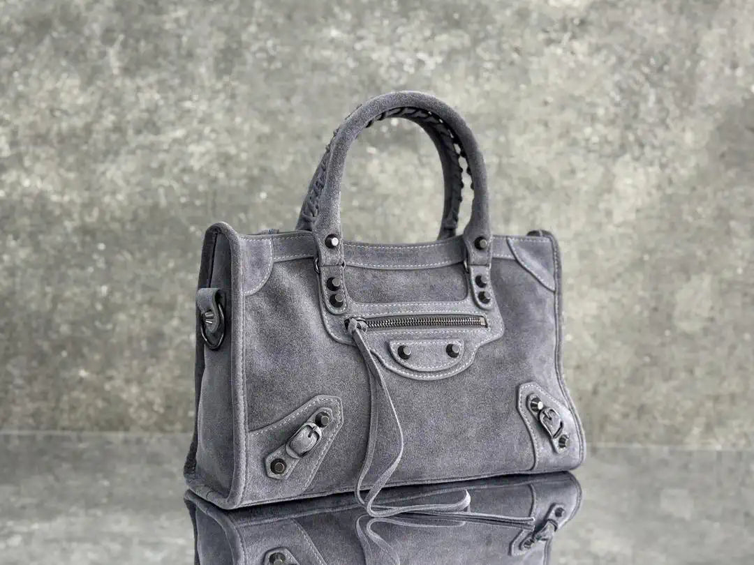 Balenciaga 8414582 Women Le City First Bag in Gray Suede