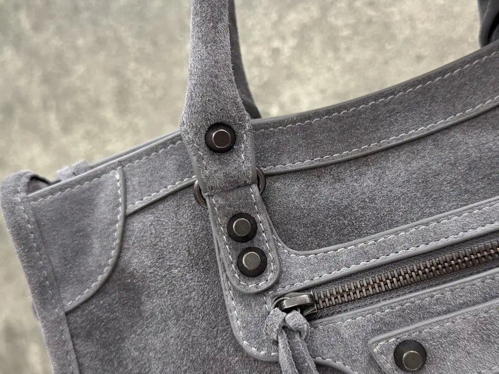 Balenciaga 8414582 Women Le City First Bag in Gray Suede