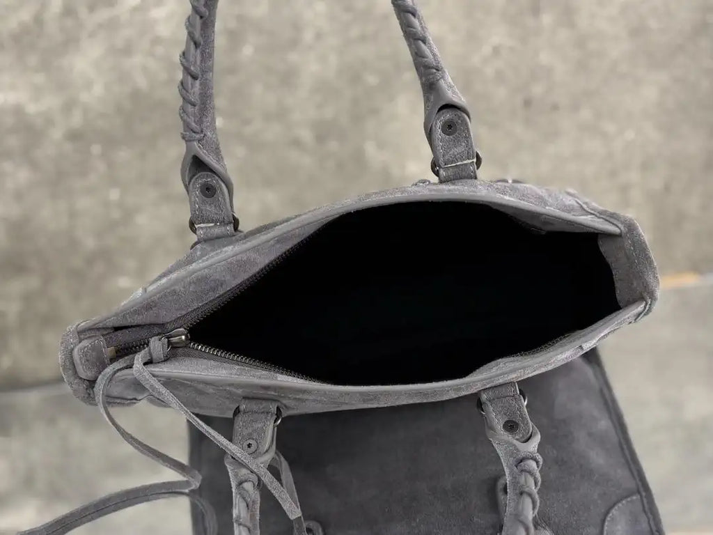 Balenciaga 8414582 Women Le City First Bag in Gray Suede