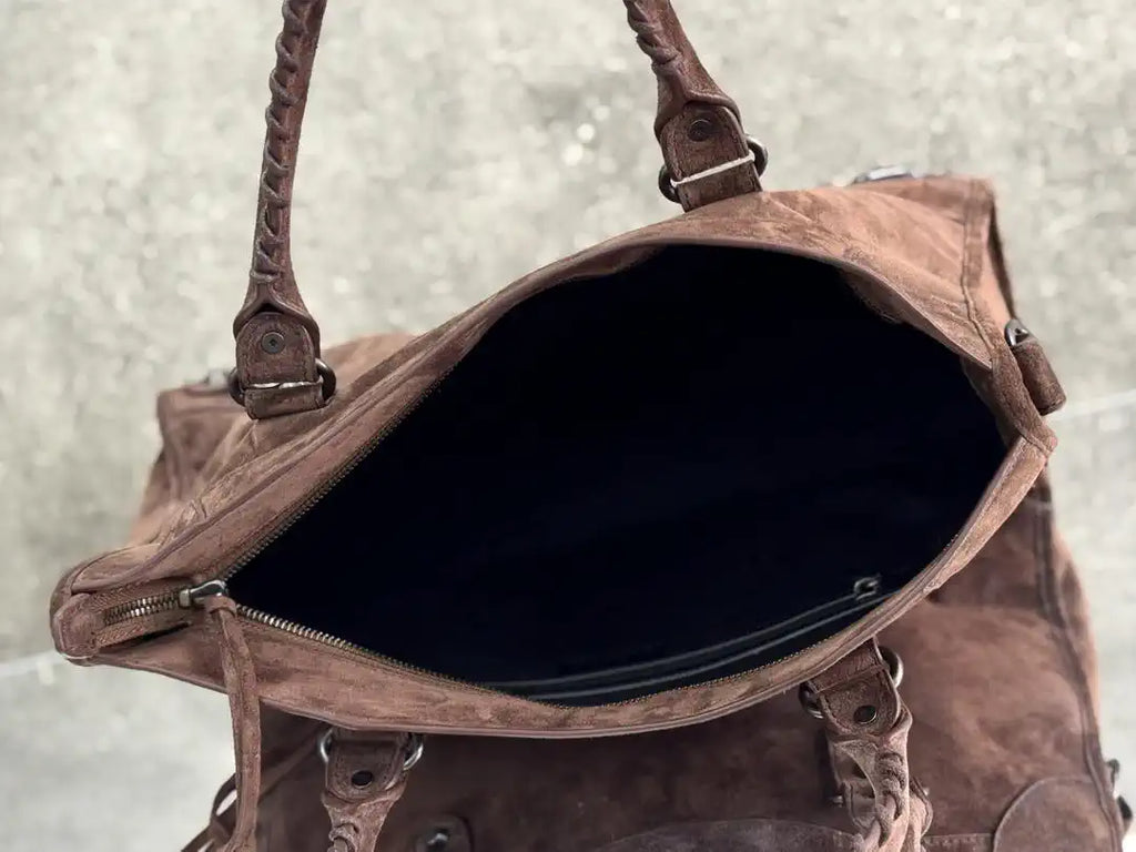 Balenciaga 8414582 Women Le City First Bag in Dark Brown Suede