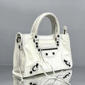 Balenciaga 8414582 Women Le City First Bag in White Arena Storico lambskin Black hardware
