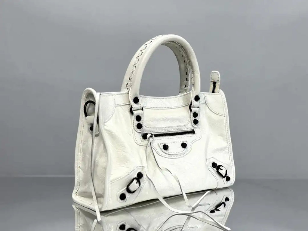 Balenciaga 8414582 Women Le City First Bag in White Arena Storico lambskin Black hardware