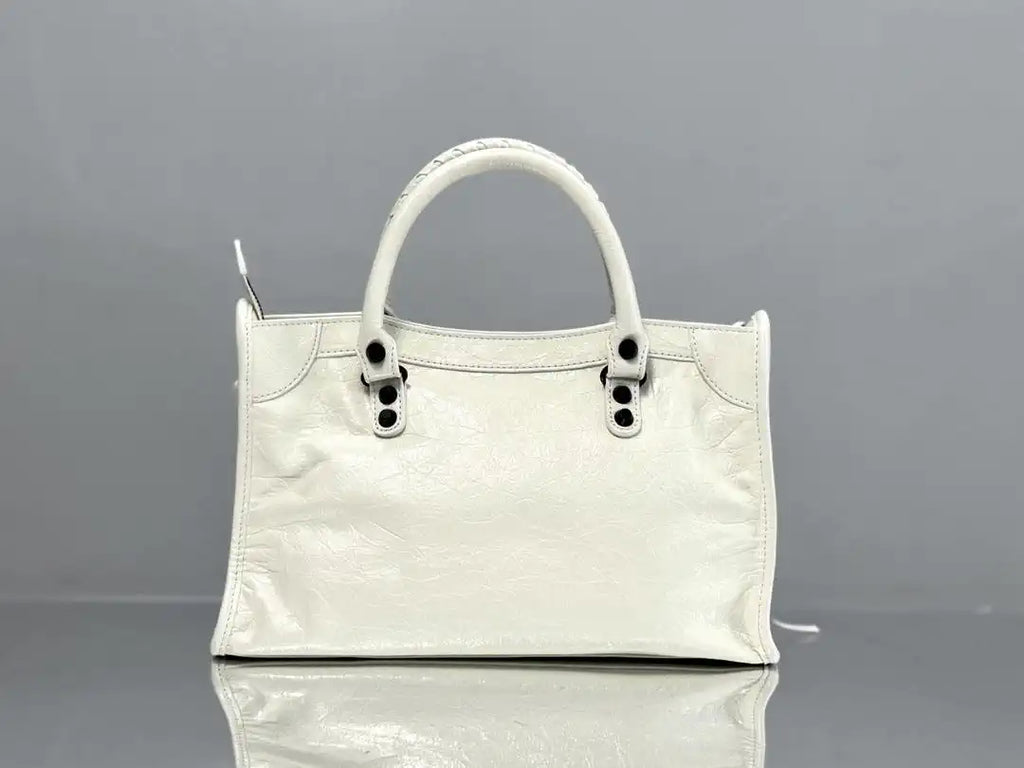 Balenciaga 8414582 Women Le City First Bag in White Arena Storico lambskin Black hardware