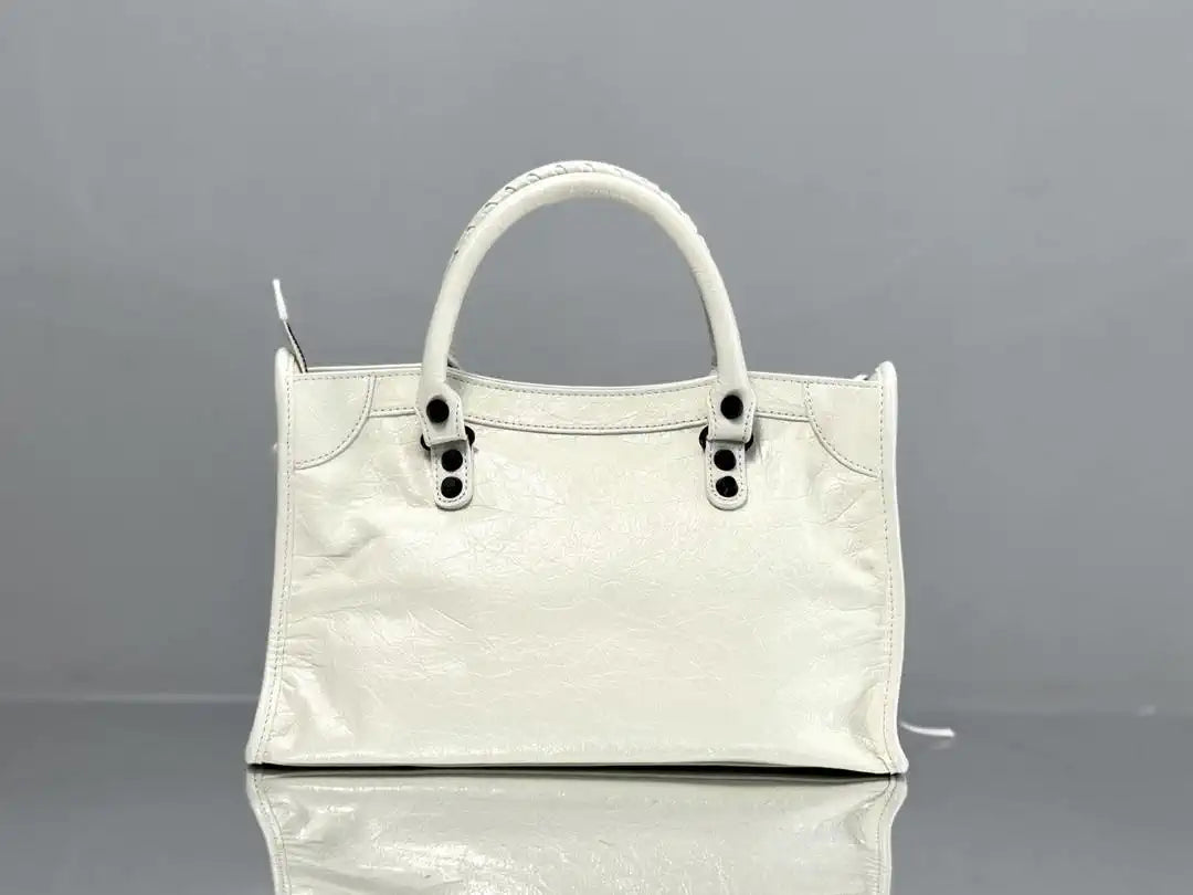 Balenciaga 8414582 Women Le City First Bag in White Arena Storico lambskin Black hardware