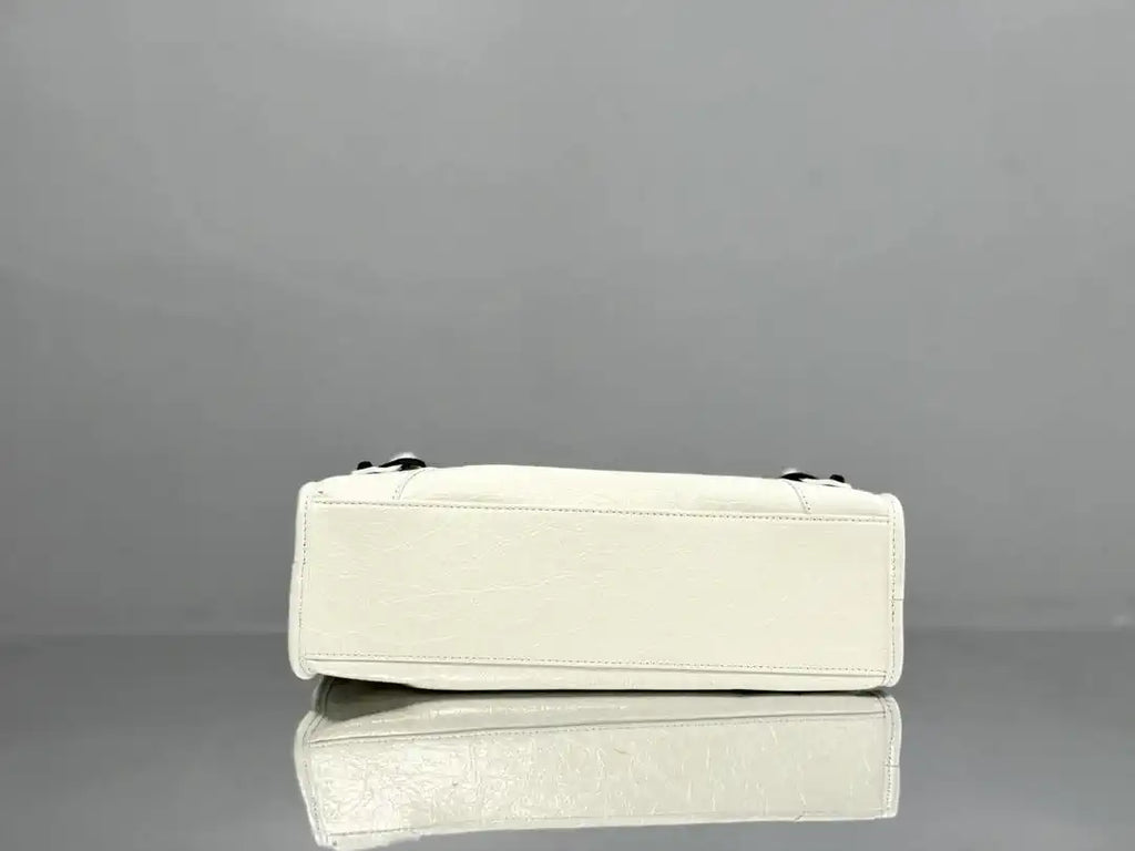 Balenciaga 8414582 Women Le City First Bag in White Arena Storico lambskin Black hardware