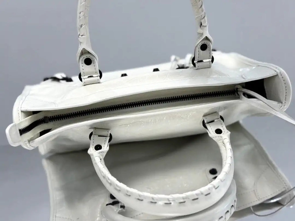 Balenciaga 8414582 Women Le City First Bag in White Arena Storico lambskin Black hardware