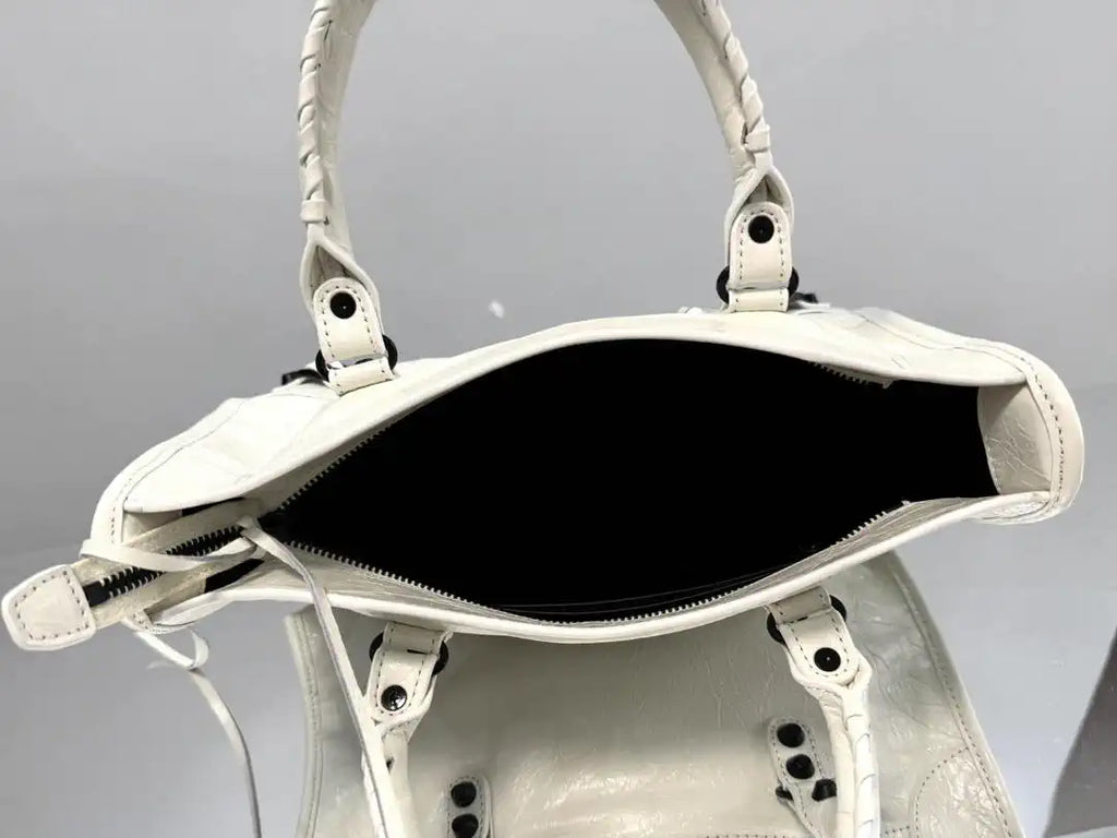 Balenciaga 8414582 Women Le City First Bag in White Arena Storico lambskin Black hardware