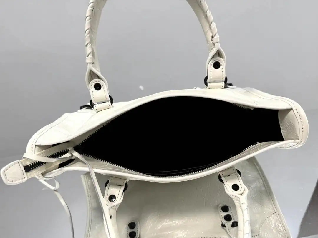 Balenciaga 8414582 Women Le City First Bag in White Arena Storico lambskin Black hardware