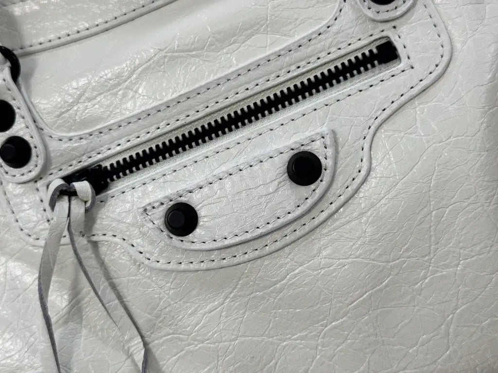 Balenciaga 8414582 Women Le City First Bag in White Arena Storico lambskin Black hardware