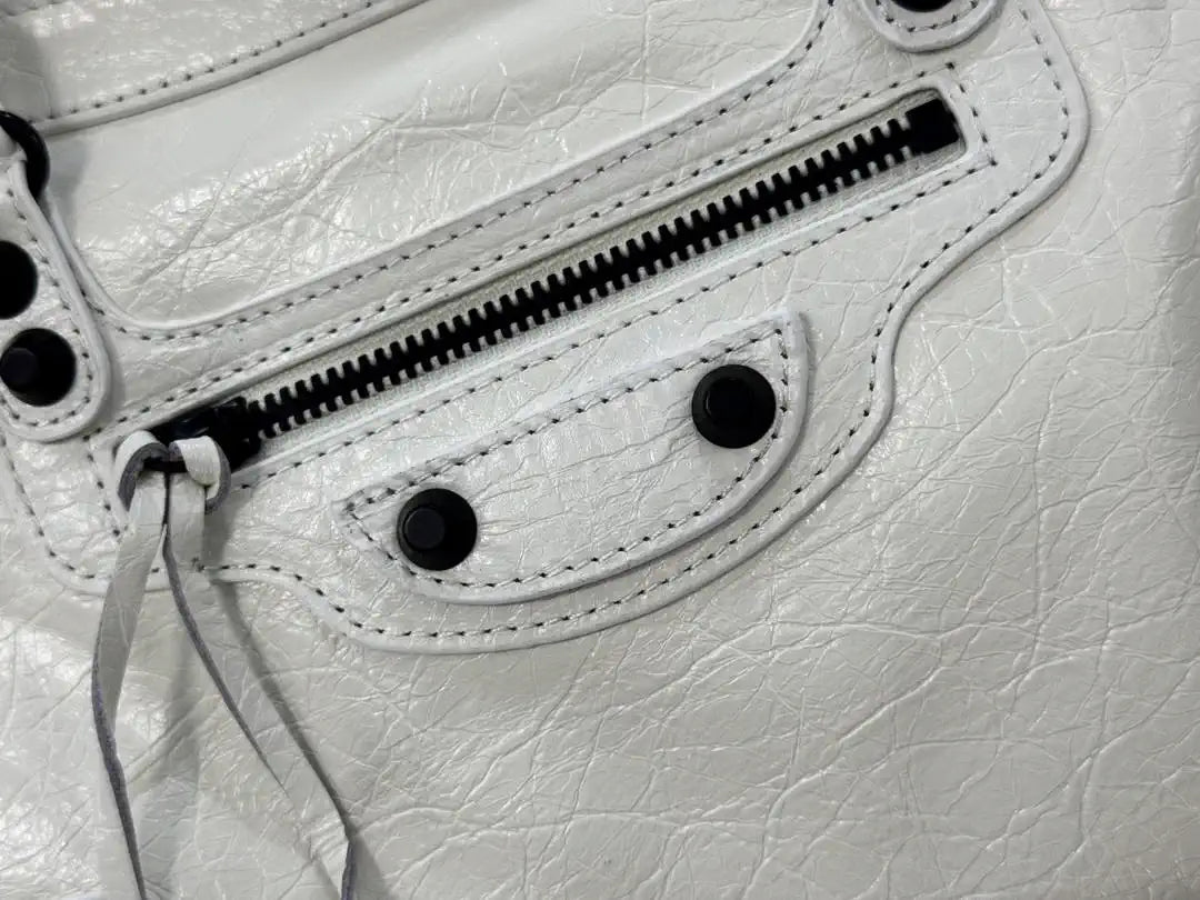 Balenciaga 8414582 Women Le City First Bag in White Arena Storico lambskin Black hardware