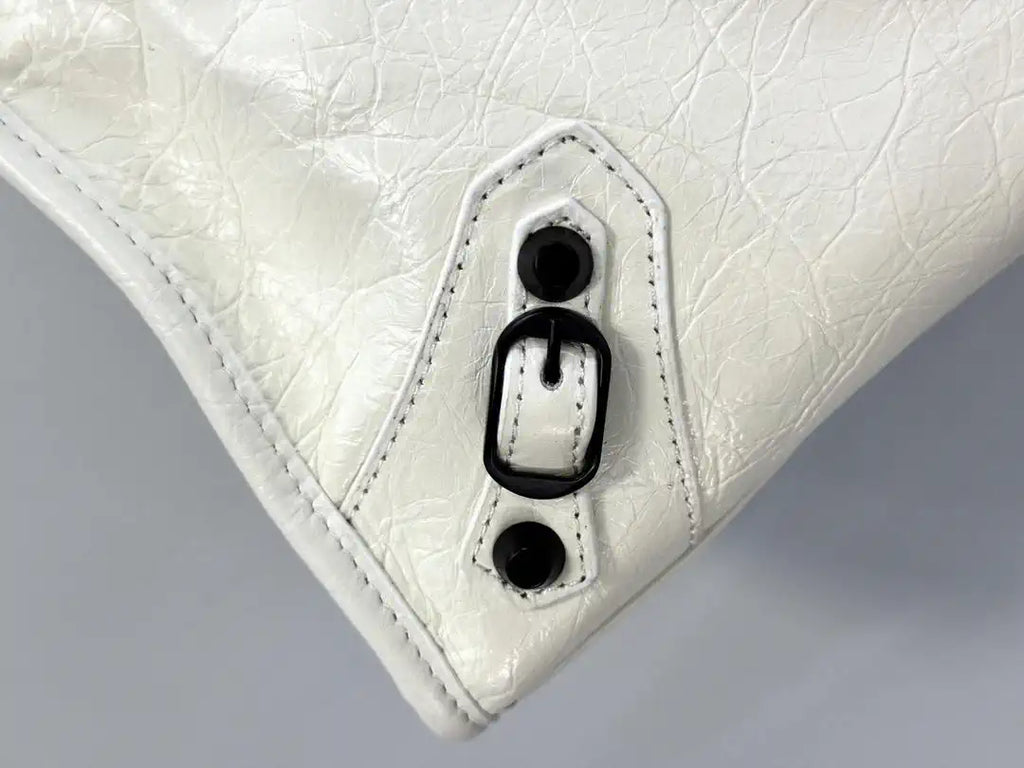 Balenciaga 8414582 Women Le City First Bag in White Arena Storico lambskin Black hardware